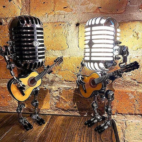 Декоративные фигурки винтажные микрофон робот с гитарным металлическим интерьером на рабочем столе ночная лампа USB Зарядное украшение