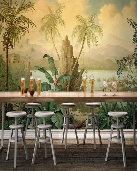 Wallpaper 3D personalizzato Wall murale murale in stile europeo dipinto olio paesaggio retrò di pittura pluviale tropicale Banana Coconut Tree Wallpaper9257047