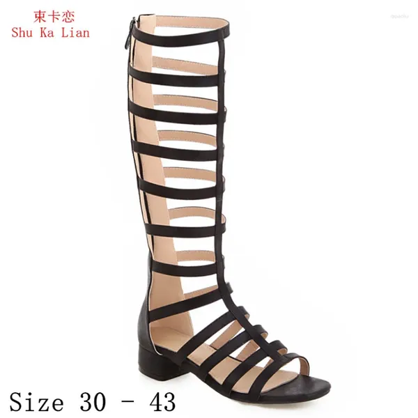 Scarpe casual estate sandali a basso tacco da donna ginocchiera alte peep toe gladiator woman piccolo più taglia 30 - 43