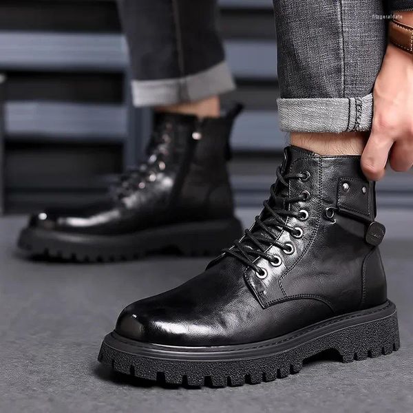 Stivali più piattaforma di velluto uomini scarpe con cerniera con cerniera calda sneaker casual in alto in stile britannico in pelle britannica maschi