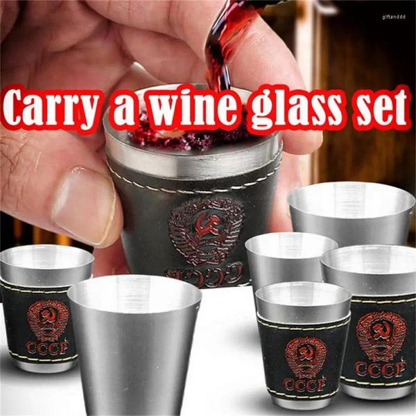 Questões de quadril 1/2oz de xícaras portáteis de aço inoxidável portátil com estojo SS Conjunto mini copos para vinho de cerveja Whisky Voldka Campo de caminhada água