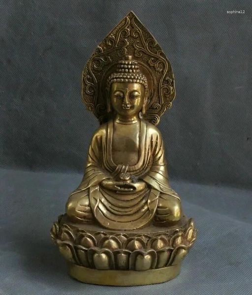 Figurine decorative Buddhismo cinese Brass sit lotus Shakyamuni Amitabha Buddha Staue Scultura