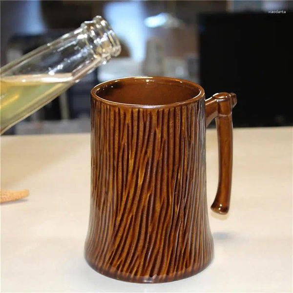 Tazze albero ceppo bere tazza unica portatile grande tazza di caffè multiuso di birra in ceramica con strumento per bevande maniglie
