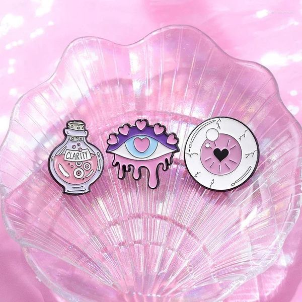 Broschen Pink Punk Serie Emaille Pins Halloween Magic Potion Blume Liebe Augapfel Rucksack Revers Maden Schmuck Geschenk Großhandel Großhandel