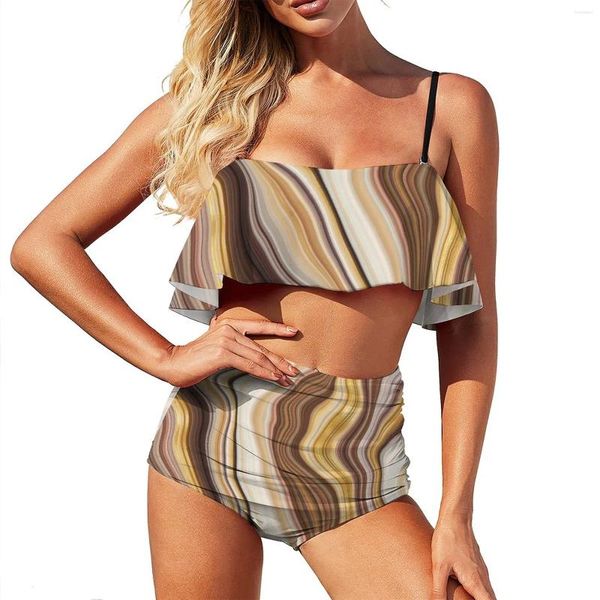 Costumi da bagno femminile sexy set di bikini set di bikini grigio e oro con costume da bagno alto in vita colorato piscina da spiaggia abiti da spiaggia