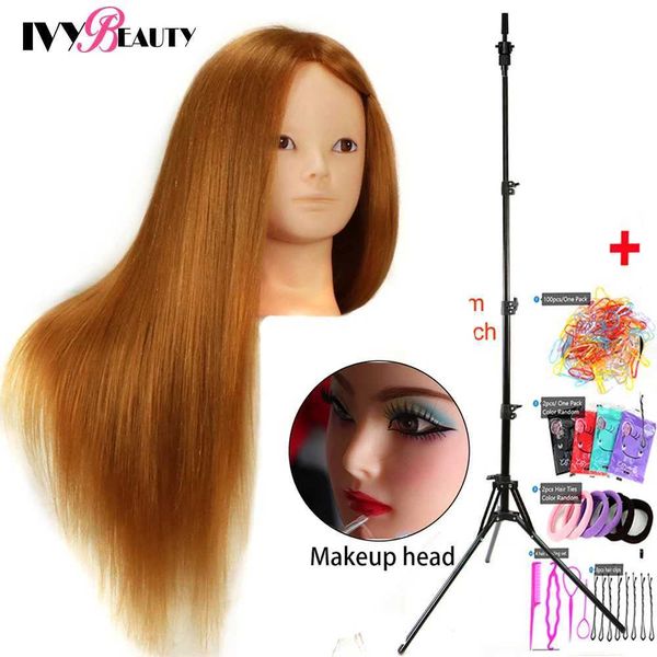 Mannequin Heads Make -up Human Model Head 85% Real Hair Doll und Perückenhalterstativ für mit Entfernungszubehör Q240510