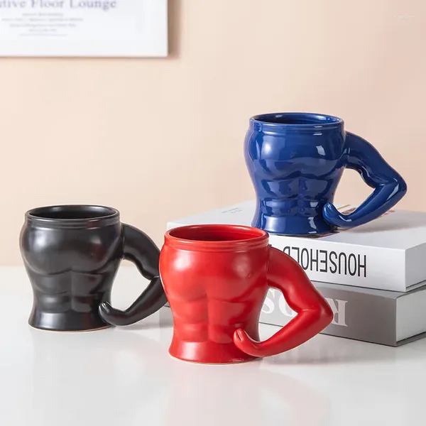 Tassen einzigartiger Muskelmann Keramik Tasse handgefertigte Kaffeetasse Home Office Tee Milch Wasser Getränke Porzellan Taza 11.8oz Geschenk für Vater des Vaters