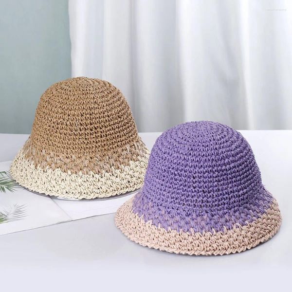 Boinas 2024 Chapéu feminino Palha óssea Bucket Patchwork Sun Visor Crochet Ladies Luffy Cap para mulheres atacado