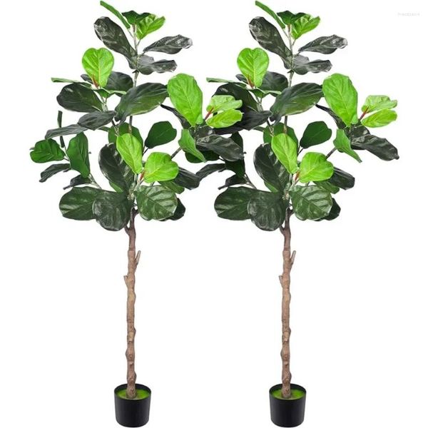 Flores decorativas plantas falsas folhas de folha de folha - 63 '' altura Ficus lyrata com vasos decorações de jardim de casas decoração de plantas artificiais