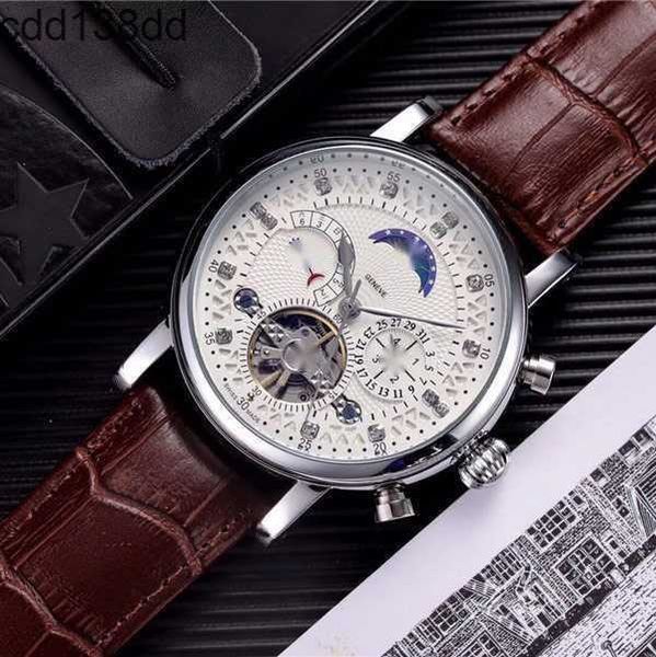 2024 Branddesigner Herren Uhren Mode mechanische Automatik Luxus Uhr Lederband Diamond Daydate Moon Phase Bewegung Armbanduhr für Männer Väter Tag Geschenk