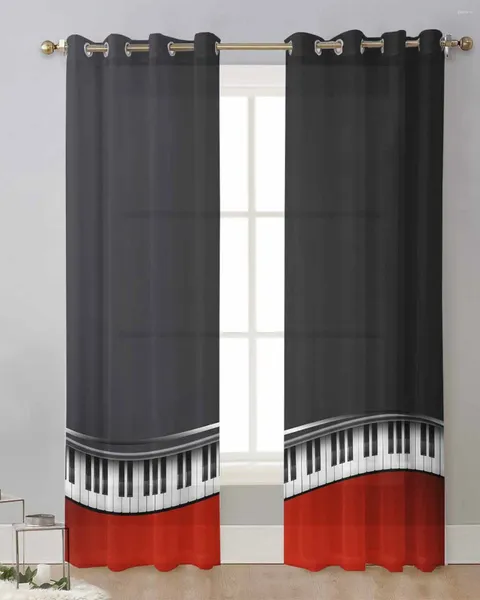 Cortina de cortina de piano vermelho e preto cortinas puras para a sala de estar da sala de estar tule transparente tulle cortinas drapes decoração