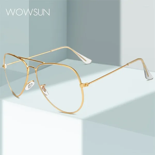 Sonnenbrillen Frames Wowsun Metal Women's Brillenrahmen Pilot flaches Objektiv modische Froschspiegelbrille 129