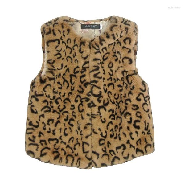 Джакеки 90-140см девочка-малыша зимняя одежда Детская искусственный мех жилет Imittatiion одежда леопарда