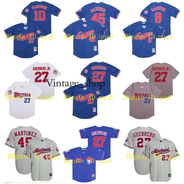 Vin Buffalo Bisons Montreal Expos Jersey 27 Vladimir Guerrero 8 Gary Carter 10 Andre Dawso 45 Pedro Martinez azul cinza Gary Carter