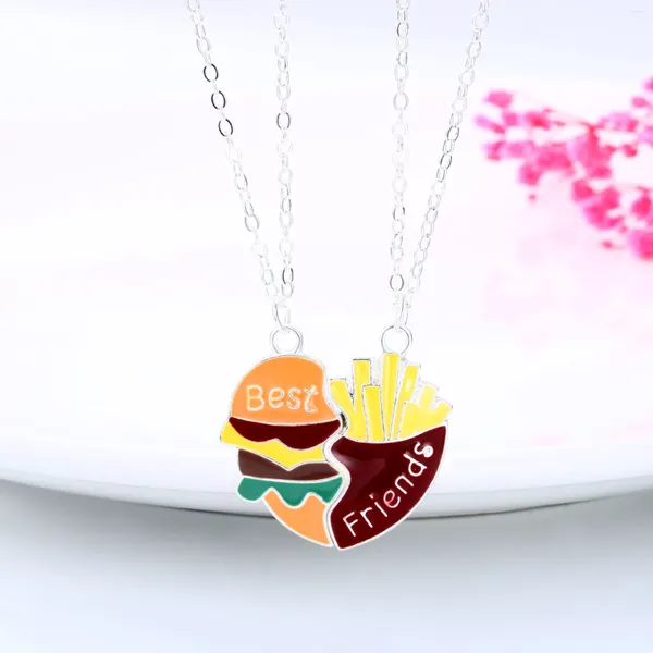 Anhänger Halsketten 2 Stcs 2024 Burger Pommes Halskette Legierung Öl Tropf Magnet Cartoon Freund Set Abschlusssaison Geschenke Party Schmuck Schmuck