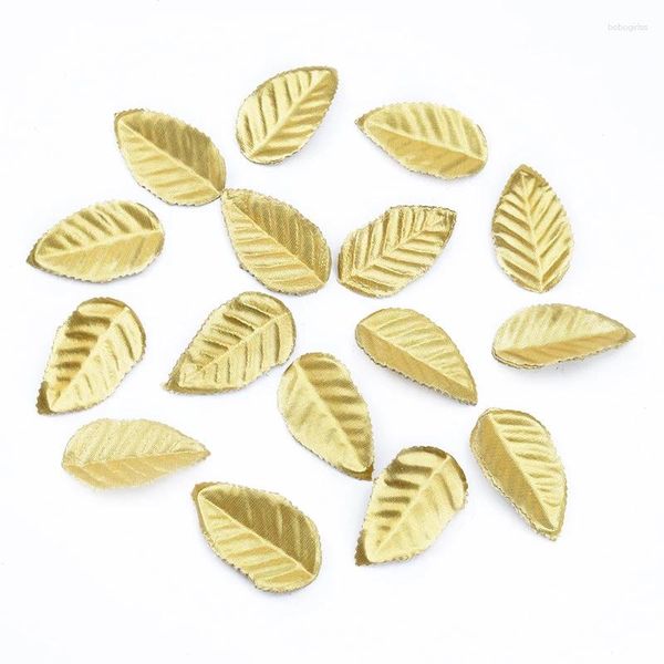 Dekorative Blumen 100pcs Goldene Blätter Weihnachtshandwerk Dekoration Seidenblatt Home Hochzeitskränze Künstliche Pflanzen Großhandel Großhandel