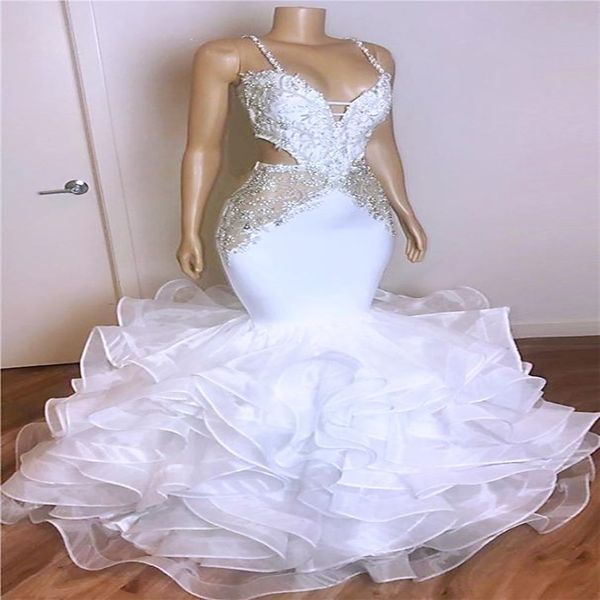 Arábico de ar árabe ASO ebi de renda branca com miçangas de verão vestidos de noiva de espaguete sereia vestidos de noiva sexy festas formais vestido de novia 282a