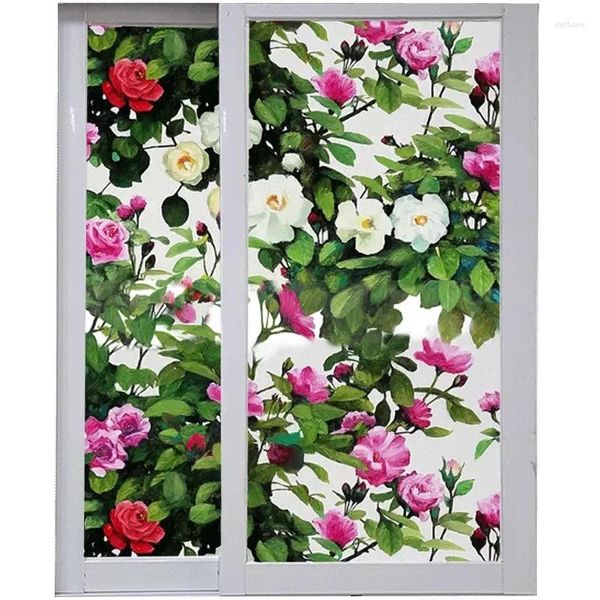 Adesivi per finestre Fiori Privacy Film Film Glass Adesivo Abti-uv statico Assorbimento statico Porta della camera da letto senza colla senza casa