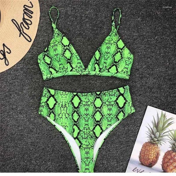 Moda de banho feminina Sexy Nylon Polyster Snake Print Biquíni Conjunto de maiô de cintura alta feminina feminina Summer Beach Pool Party Sward