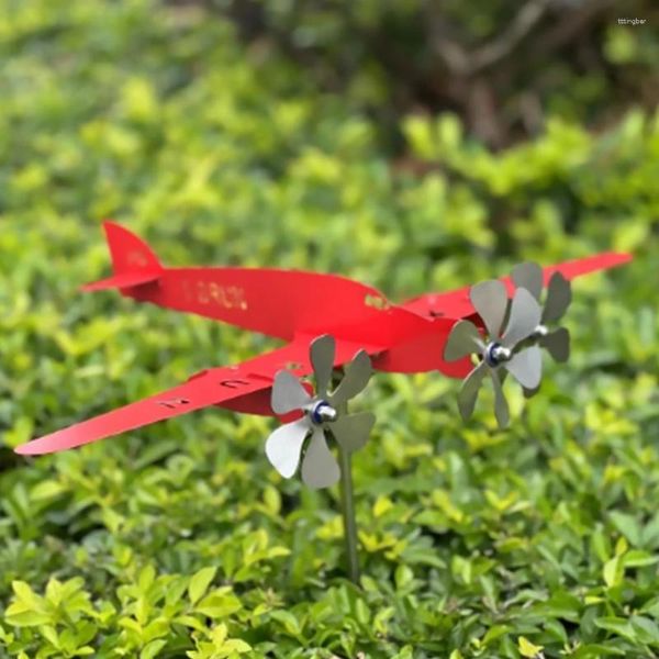 Decorazioni da giardino 3D plug-in plug-in a vento creativo chic metal aeroplano rotatore a vento ornamenti anti-corrosione per la famiglia