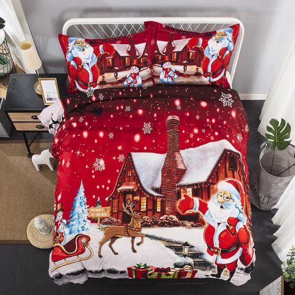 Conjunto de roupas de cama Papai Noel de alta qualidade Papai Noel Conjunto de impressão 3pcs Cobertão de edreca travesseiro Twin Complet Consold Bed Presente para Kid