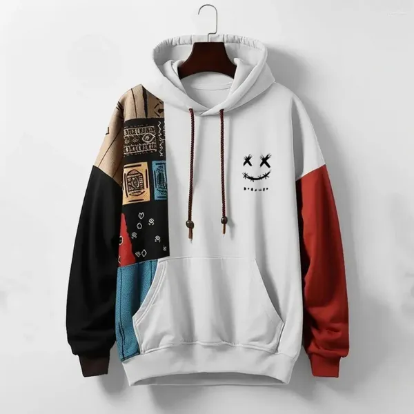 Herren Hoodies Lose Hoodie Atmungsaktives Männer Retro -Cartoon -Muster mit großer Patch -Tasche dicker warmer Pullover für den Herbst Winter