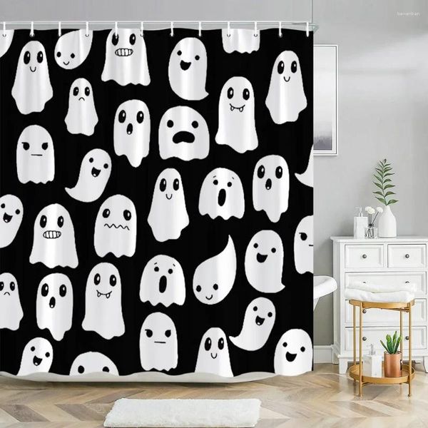 Cortinas de chuveiro Kids Halloween roxo laranja engraçado banheira banheiro decors de bomba de abóboras de abóboras de caveiras assustadoras