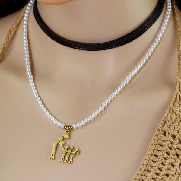 Anhänger Halsketten Mutter und Kinder Halskette Geschenk am Muttertag Perlenhalsschmuck