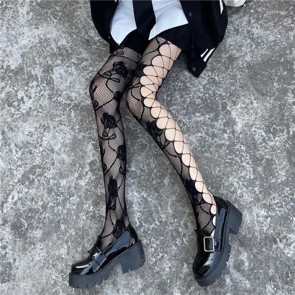 Donne calzini gotici calze calze a maglia lolita per reti Y2K collant con leggings sexy lingerie