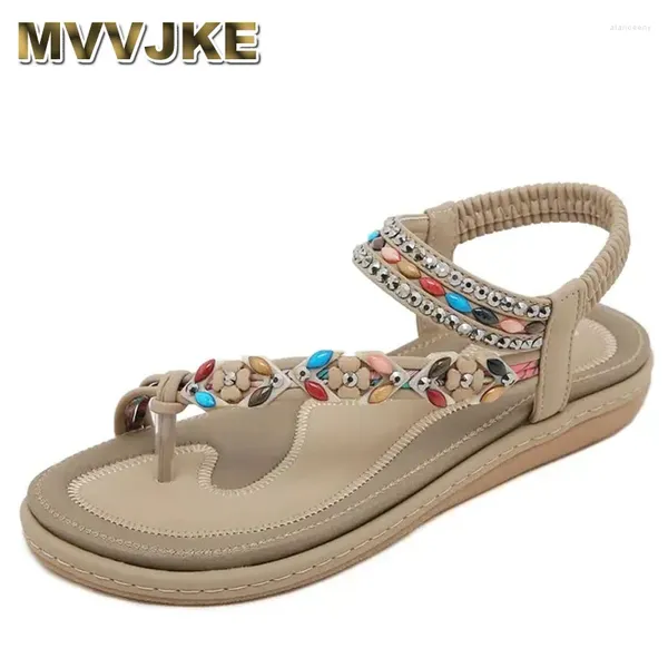 Sandalen Sommer Frauen 2cm Plattform 2,5 cm High Heels Lady Elastizität String Perle Bling bequeme weibliche böhmische Schuhe