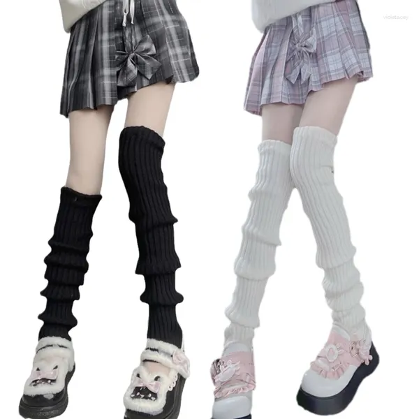 Frauen Socken gerippten Strick für extra lange japanische Hochschule Striped Feste Farbfuß Cover Student 37JB