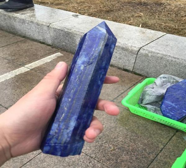 Ca. 400G schöne natürliche Lapis Lazuli Quarz Kristall Doppelpunkt Heilung Lingsine Großeinfacher Punkt Six Prism3296256