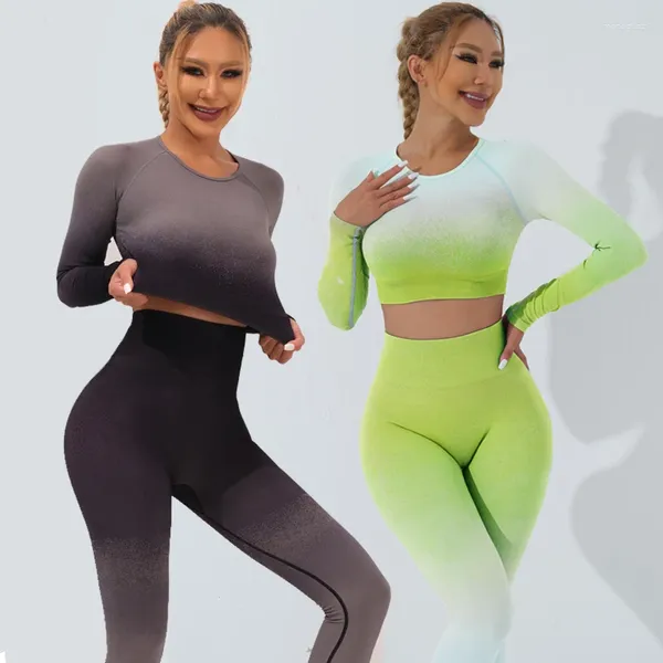 Active Sets Mashing -Gradienten nahtloser Sport -Yoga -Set für die nackte Fitness -Top von Frauen mit hoher Taille und Hüftlebenhosen