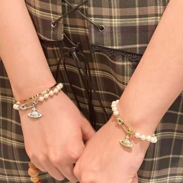 Western Kaiser Witwe Perle Armband Vintage Diamant Set unregelmäßiger langer dreidimensionaler Saturn -Pulloverketten für Halsketten Sterling 925 Silberschmuck