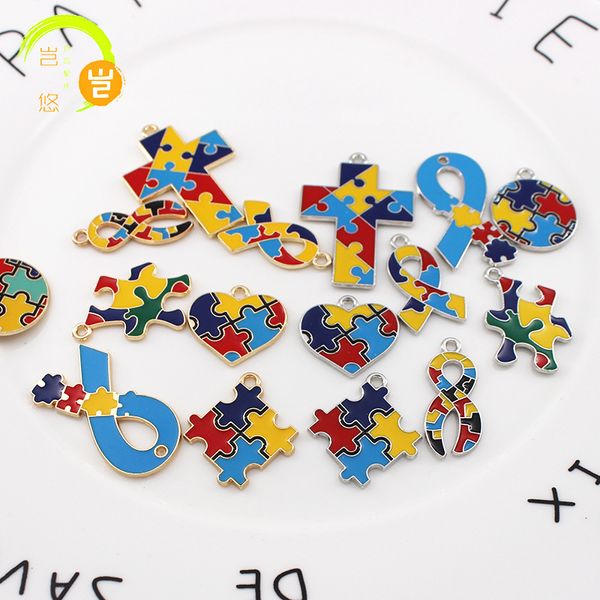 Handy -Handy -Gurte Charms Cartoon Geometrisches Puzzle DIY Anhänger Schlüsselbund Gehäuse Legierung Tropf Ölohrring Halskette Beutelzubehör Accessoires Großhandel