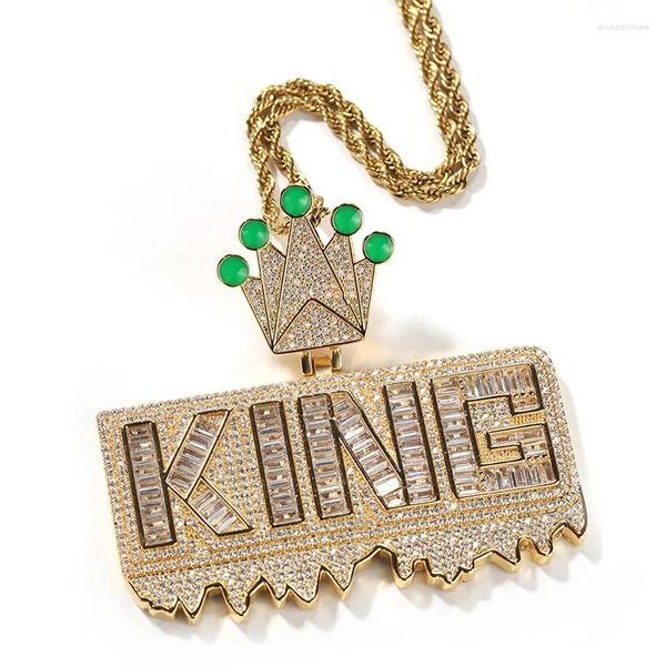 Collane a ciondolo Hip Hop 3A CZ Stone Bling Paved Bling Iced Out King Crown Pendants for Men Rapper Jewelry Gold Silver Color Gift