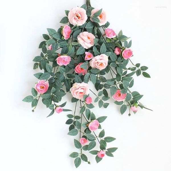 Fiori decorativi 80 cm Wall camelia artificiale sospeso Rattan Rose Vine Fino Flower Basked Decoration