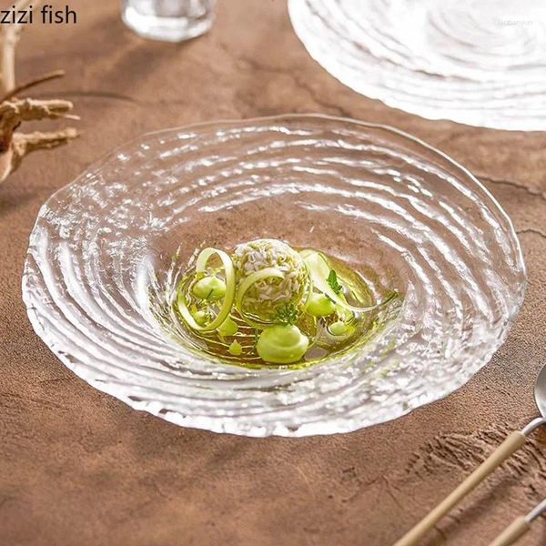 Placas Creative Water Ripple Glass Plante Deep Sopa Pasta sobremesa Restaurante Molecular Cozine Especialidade Tableware