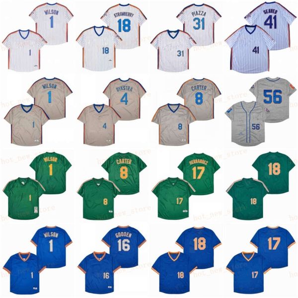 Emekli 1 Mookie Wilson Beyzbol Forması Dykstra Gary Carter Dwight Gooden Keith Hernandez Darryl Çilek Ryder Ryan Mike Piazza Tom Seaver McGlaw Vintage Retro