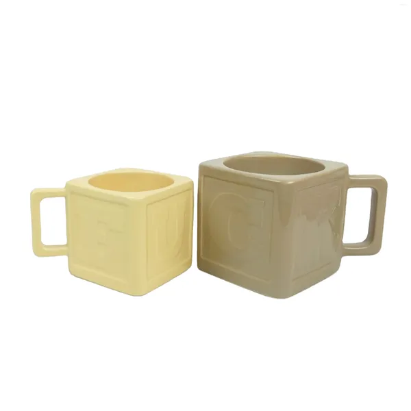 Canecas Cerâmica Cerâmica Cabine quadrada com logotipo Horoscópio Creme seguro Creme amarelo Caneca de cor amarela