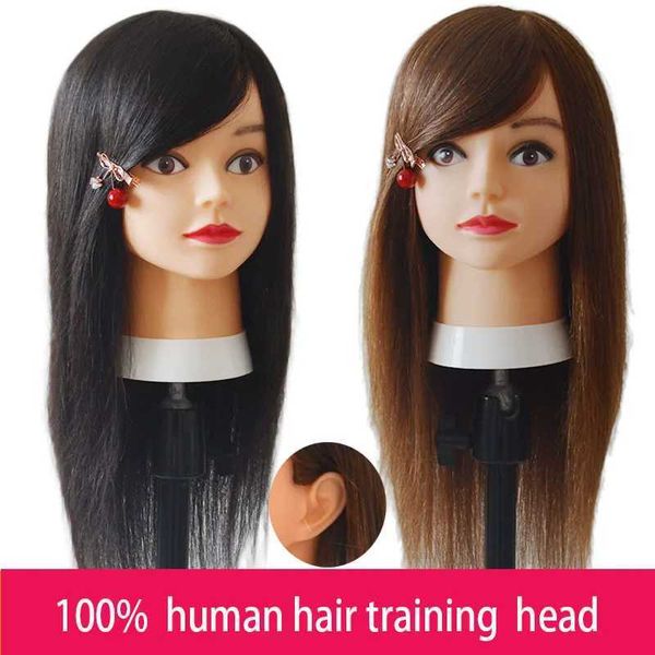 Schaufensterpuppenköpfe 100% künstliches Haar Humaner Modell Kopf zum Erlernen von Friseuren zum Üben von Farbstätern Bleichmittel lockige Eisenwebereien Q240510