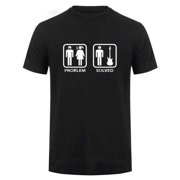 Herren T-Shirts Sommerstil Problem gelöst Gitarren-T-Shirt für Männer Elektrische Akustik-Bass-Player Saiten O Hals Lustig klassisches Hemd Ropa Hombre T24051010