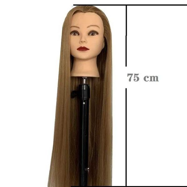 Mannequin -Köpfe 75cm Straight Hair Synthetic Training Human Model Head für Make -up -Web -Praxis Salon Styling Tool Q240510