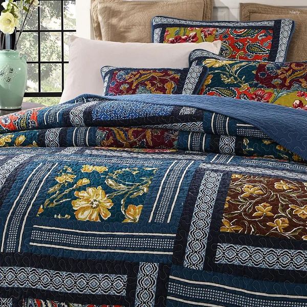 Yatak Seti Pamuk Patchwork yorgan ve 2 yastık