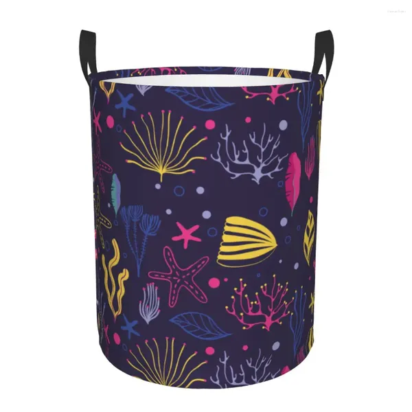 Bolsas de lavanderia cesto dobrável para roupas sujas cesto de armazenamento de padrões de coral escuro Organizador do bebê