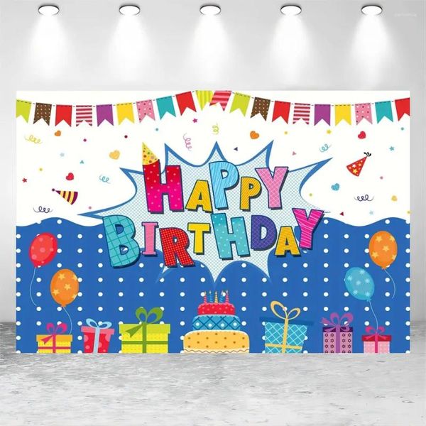 Partydekoration 1PC Bunte Baustein Geburtstag Banner Cartoon Hintergrundblöcke Happy Bann