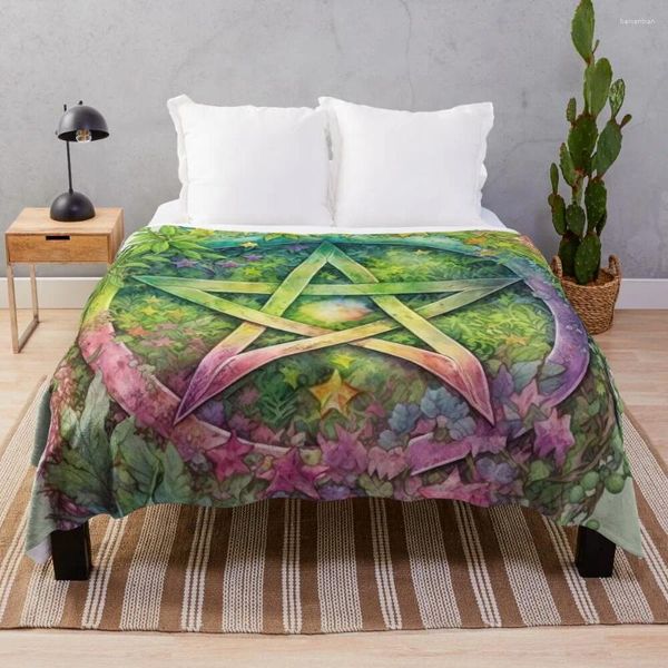 Coperte Pentacolo - Giardino fiorito botanico Wiccan Pentagramma Pentagramma lancio di divano di divano di decorazione natalizia