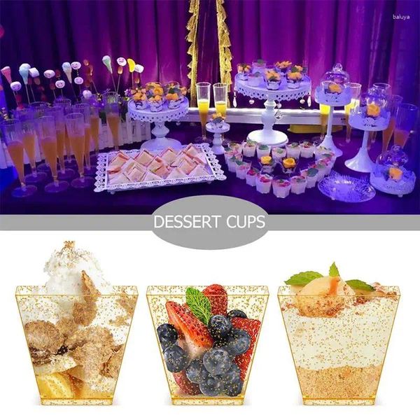 Einwegbecher Strohhalm Goldpulver Dessert Tasse Mini Mousse Shop Supply Plastik Kuchen Kleine Behälter Clear Deckel Party Eiscreme Pudding