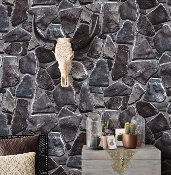 Bujão cinza natural Stone Stone Creek Rock Slate Effect 10m Wallpaper Roll Rockwall Backwall Vintage W5258903245