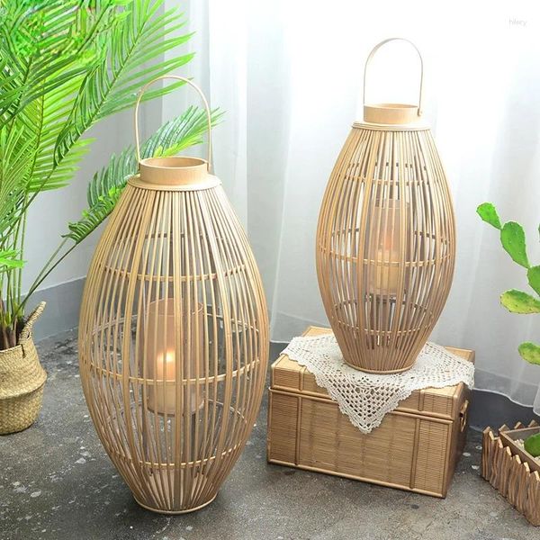 Titulares de vela Bamboo Vintage à prova de vento Decoração de velas de velas de castiça